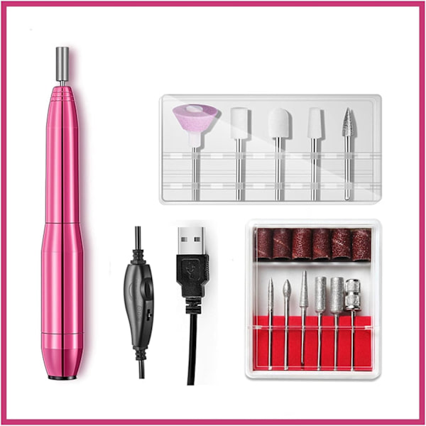 Bärbar elektrisk nagelborrmaskin Set Manikyrmaskin Set Nagelfil Nail Art Tools Kit Gel Remover Utrustning (Färg: