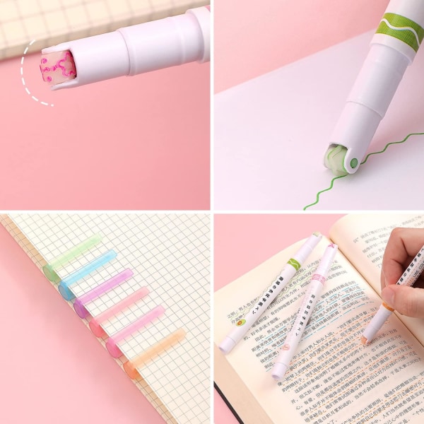 Paket med 6 Curve Highlighter-pennor, Fine Tip 6 Color Highlighter-pennor för scrapbooking, dagbok, anteckningar, planerare, kalender
