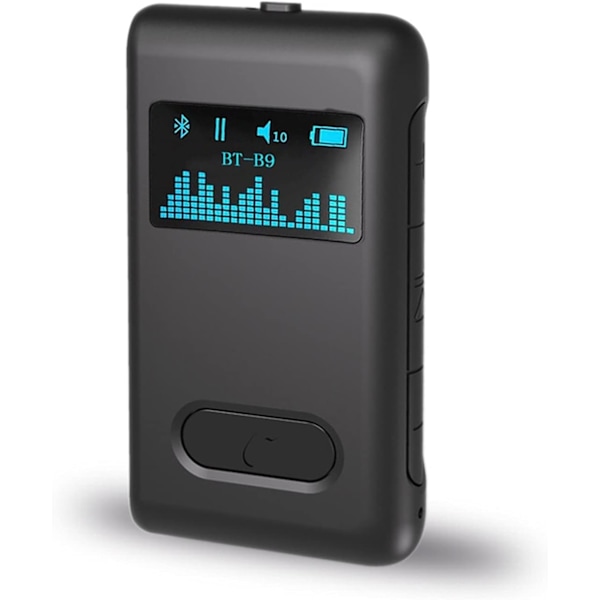 Biladapter LCD-skärm Bluetooth 5.0 ljudmottagare 3,5 mm AUX-jack RCA trådlös adapter med mikrofonbrusreducering för bilsatshögtalare 10H
