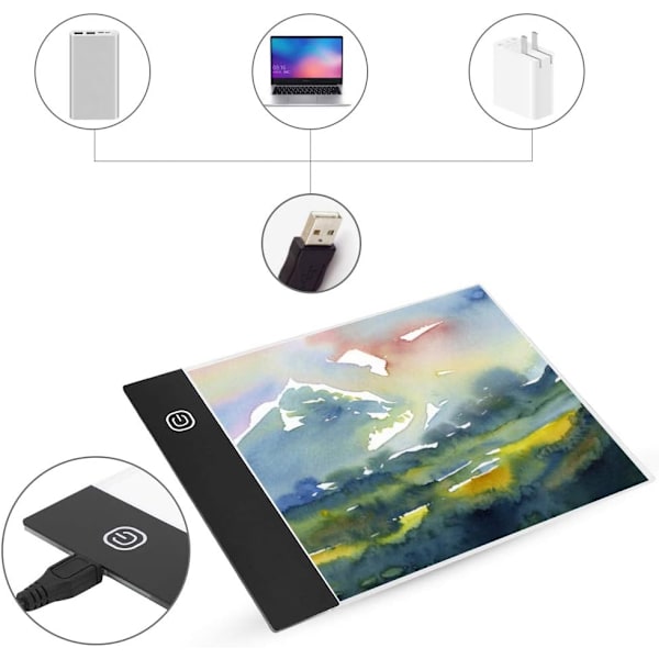 A5 LED Diamond Ritning Spårningsljus Pad Kit - Flip Books A5 Flipbook Kit Led Light Box Hand Ritning LED Board Ultra-Tunn Bärbar 9in