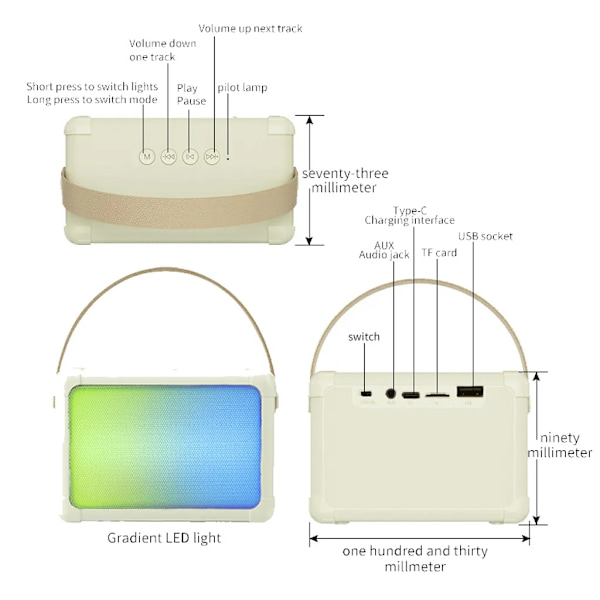 Högtalare med 2 karaokemikrofoner, bärbar Bluetooth karaoke-högtalare för barn och vuxna med LED-ljus, present för flickor och pojkar (beige)