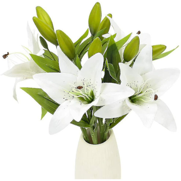 4st konstgjorda liljor blommor växter falska blomsterarrangemang Bröllop brudbuketter vit inomhus utomhus