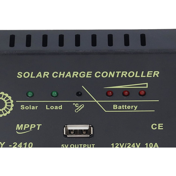 MPPT Solar Charge Controller, 10A Solar Panel Charge Controller med USB port, 12V/24V Solar Charge Controller (CPY-2410)