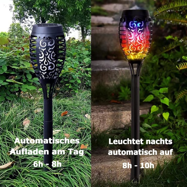 Solarlampa för utomhusträdgård, trädgårdsfacklalampor (6 paket) 12LED utomhus väderbeständig med färgad lågeffekt, IP65 vattentät solcellslampa