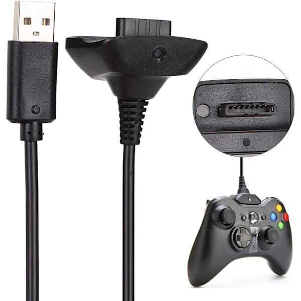Laddare för en X360 Xbox 360-kontroll Xbox 360-kabel Abs 2 i 1 1,5M laddningskabel för Microsoft Xbox 360-kontroll Snabbladdning (svart) (svart)