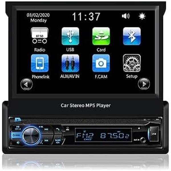 4-kanals 45-W-Autoradio, MP5-spelare, plast, Bluetooth radio, multimediaspelare med infällbar 7 pekskärm för bilen svart