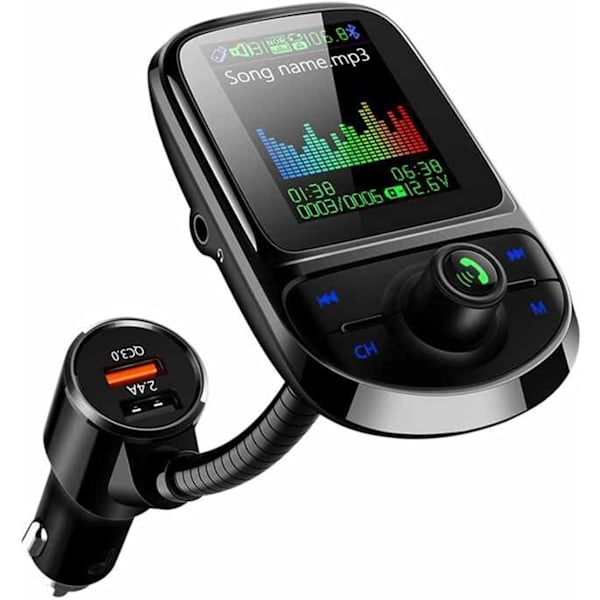 Biladapter Bil FM-sändare Färg Bluetooth 5.0 trådlös modulator Mp3-spelare QC 3.0 Dubbel USB -laddare Röstsändning Bluetooth