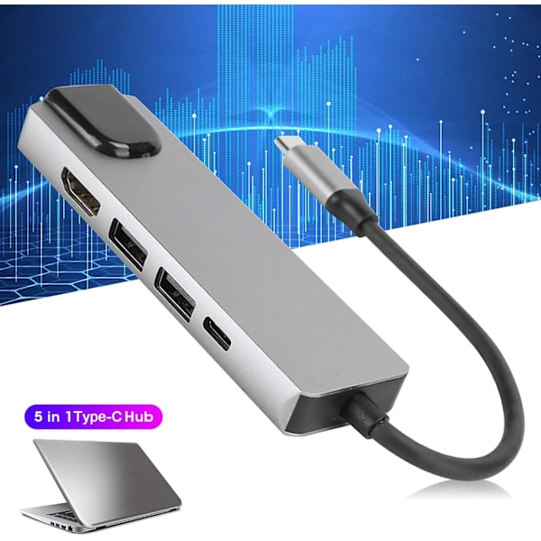 Digital analog dockningsstation Displaylink 5 i 1 typ-C-nav aluminiumlegering 5 i 1 typc-hub till hdmi-adapter 4K typc till gigabit Ethernet Rj45