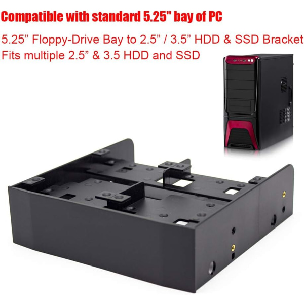 5,25 till 3,5 Dual Drive Bay 2,5" / 3,5" HDD/SSD till 5,25" För CD Dvd Rom Optical Engineering Plastics Svart 2,5/3,5/5,25 Floppy Computer Montering