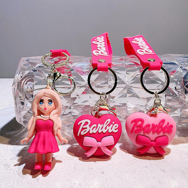 Barbie Nyckelring Leksak Rosa Barbie Doll Girl Kärleksväska Hänge Prydnad Tjej Bil Nyckelring Tillbehör Present ros rött hjärta