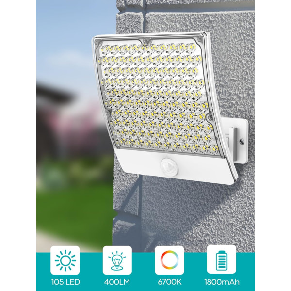 Solcellslampor för utomhusbruk, 105 LED-sollampor utomhus med rörelsedetektor, IP65 vattentät, 125° belysningsvinkel, solcellsvägglampor för utomhusbruk