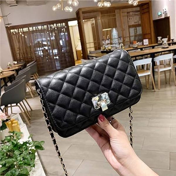 Crossbody-väska i läder för kvinnor Modeclutch-handväska Quiltad Designer Crossbody-väska med kedjerem