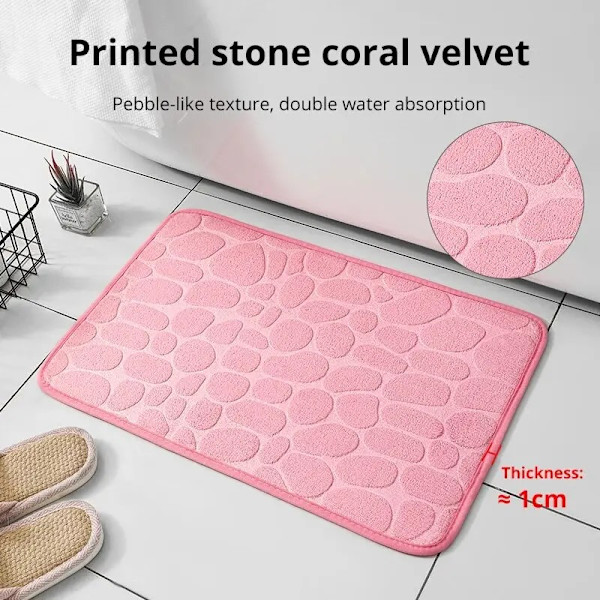 Halkfri matta småsten präglad badrumsmatta handfat badkar sidomatta duschmatta memory foam dörrmatta beige
