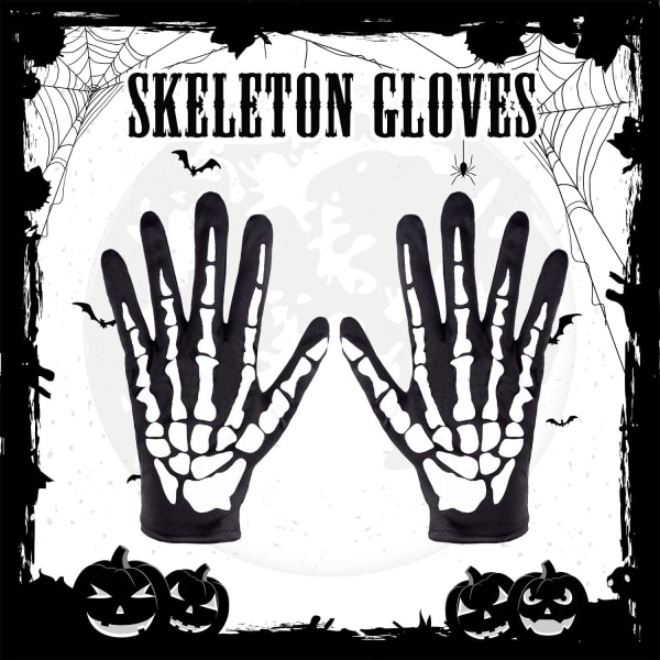 2 par Skeletthandskar Helfinger Skeletthandskar Svarta Långarmar Handskeletthandskar för barn Män Kvinnor Halloween Kostymtillbehör