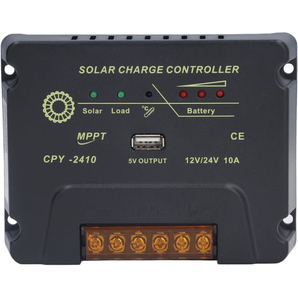 MPPT Solar Charge Controller, 10A Solar Panel Charge Controller med USB port, 12V/24V Solar Charge Controller (CPY-2410)