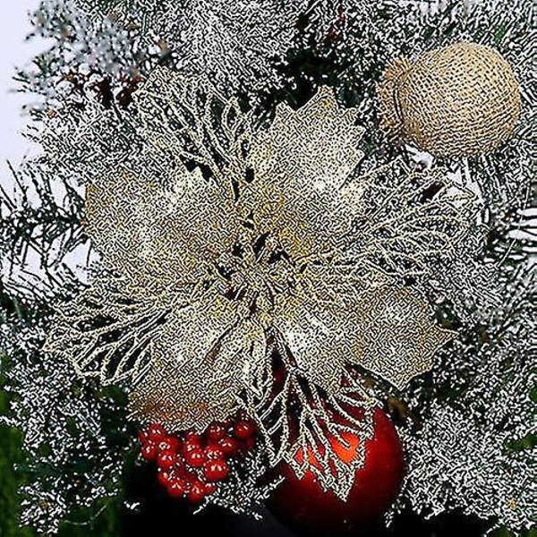 12 st Glitter konstgjord julstjärna blommor julkrans julgran blommor prydnader