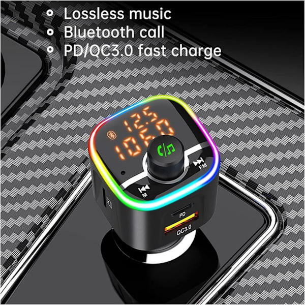 Biladapter FM-sändare Trådlös modulator MP3-spelare BC68 Bil QC3.0 PD USB Snabbladdare Bluetooth Handsfree Kit Färgglad atmosfärslampa