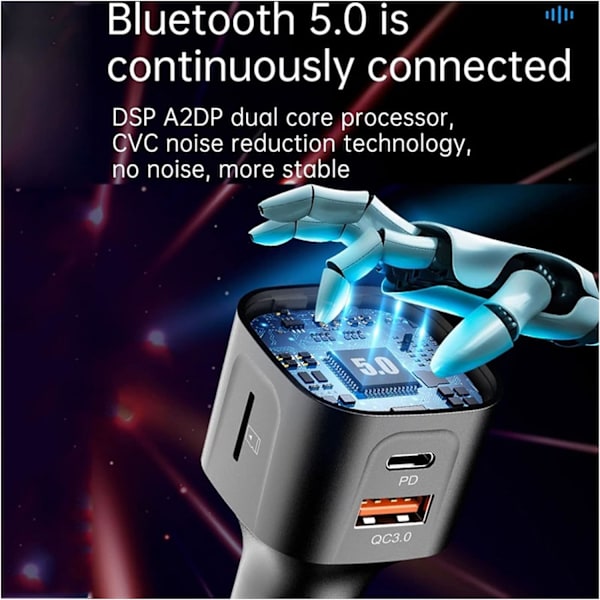 Biladapter FM-sändare Trådlös modulator MP3-spelare BC68 Bil QC3.0 PD USB Snabbladdare Bluetooth Handsfree Kit Färgglad atmosfärslampa
