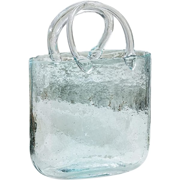 Glasvaser Fiskskål, handväska formad blomstervas Heminredningsdetalj, handgjorda glaspåsvassamling, cool och söt vas (blå)