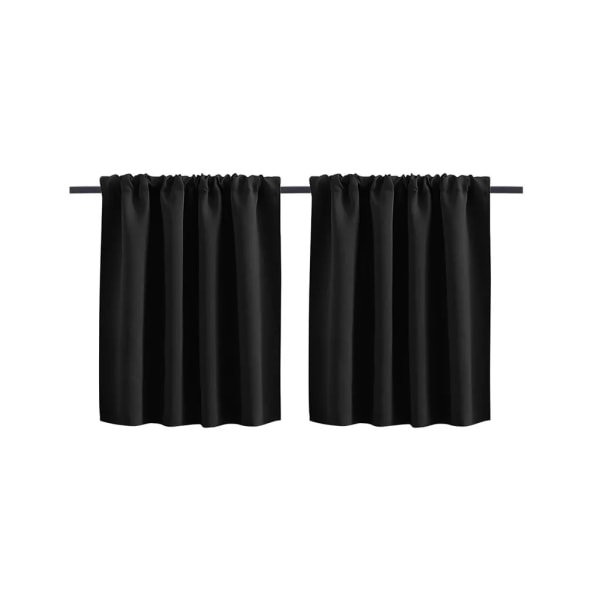Bistrogardiner Set med 2 ogenomskinliga gardiner Kort gardinstång Drag-genom-gardiner, mått: 76x60cm svart