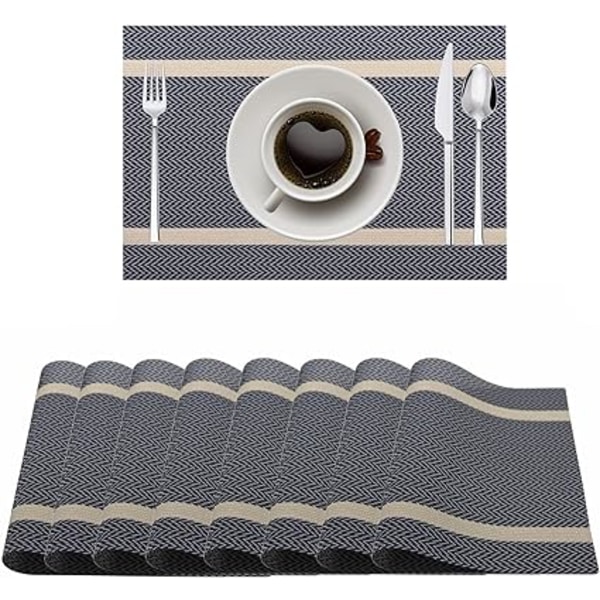 Set med 8 PVC värmebeständiga halkfria bordstabletter för matsal hemmakök 45x30 cm (blå)