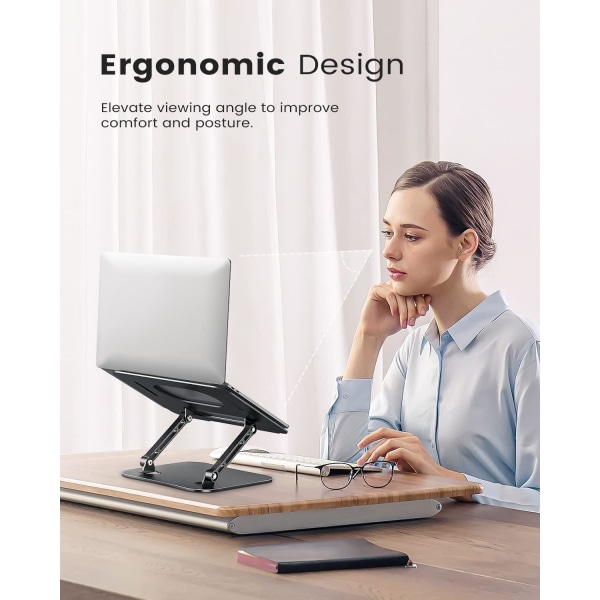 Bärbar datorstativ, hopfällbar bärbar datorstativ i aluminium, höjdjusterbar ventilerad bärbar datorstativ, ergonomiskt stativ för stationär dator, svart