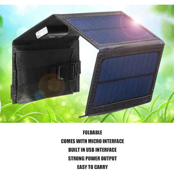 Solpanelsladdare, Solar Power Bank, 20W 5,5V hopfällbar bärbar Solcellsladdare med stark power , för utomhusbruk, camping, resor (MP04B)