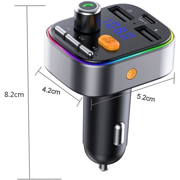 Biladapter Multifunktionell bil MP3-spelare FM-sändare Bluetooth -sats Handsfree Dubbel USB Bil Type-c Laddningsstöd TF-kort U Disk