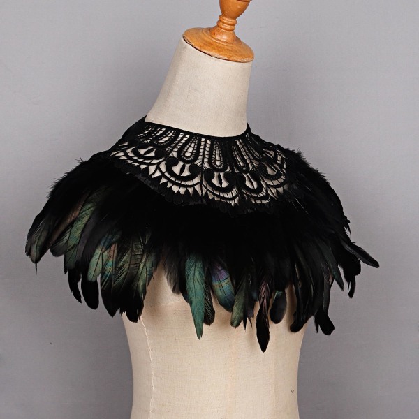 Gothic Feder Cape halsduk för kvinnor Choker krage Halloween kostym