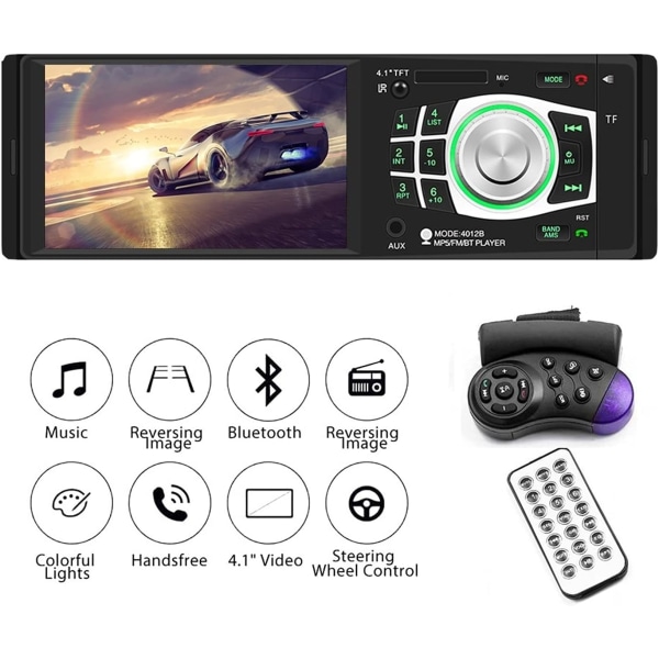 Biladapter 4012B Audio Radio FM TF USB AUX Stöd Biltillbehör 4.1" Bil MP5-spelare Bluetooth Stereo In-dash 7 färger Bakgrundsbelysning