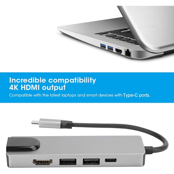Digital analog dockningsstation Displaylink 5 i 1 typ-C-nav aluminiumlegering 5 i 1 typc-hub till hdmi-adapter 4K typc till gigabit Ethernet Rj45