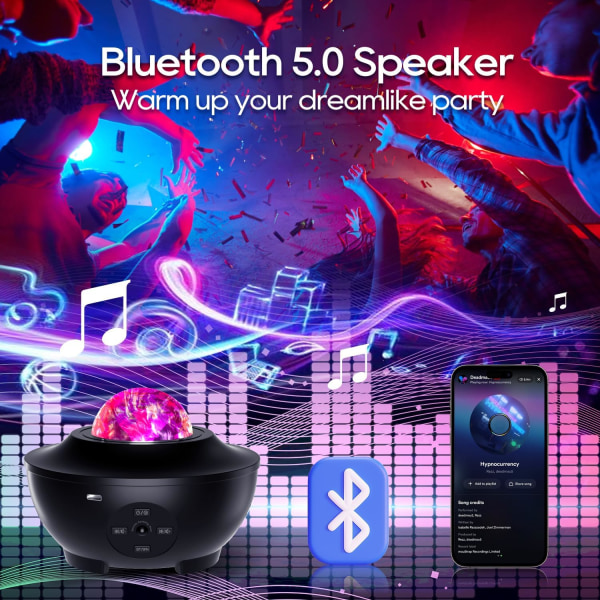 Stjärnprojektor med Bluetooth högtalare - Din egen Galaxy-lampa flerfärgad