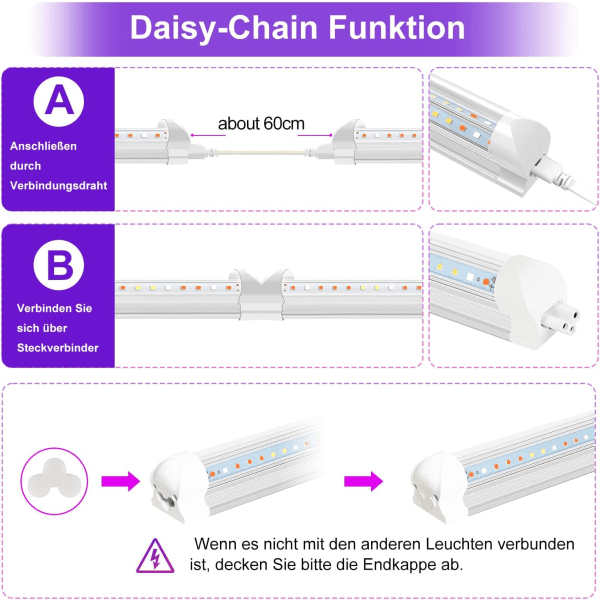 T8 Plant Lamp, 4 Pack Full Spectrum LED Plant Light för inomhusväxter, 6500K 660nm 450nm Röd Blå Vit Tillväxtlampor för inomhusväxter