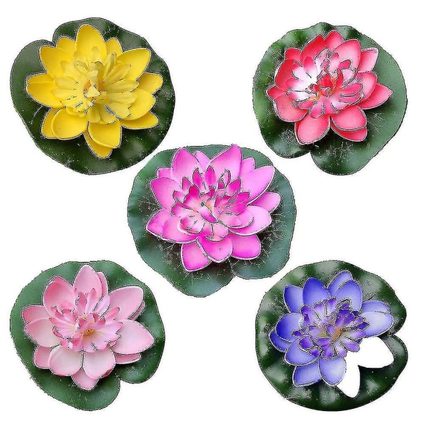 5st konstgjord flytande näckros Eva Lotus Blomsterdammdekor 10cm (röd/gul/blå/rosa/ljusrosa)