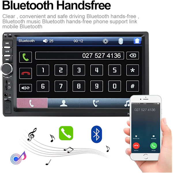 Bluetooth ljudadapter 2Din Auto Car Radio Player Pekskärm HD Multimedia Player Car Reversing Display 7010B /7012B/7018B Car 7" MP5/FM