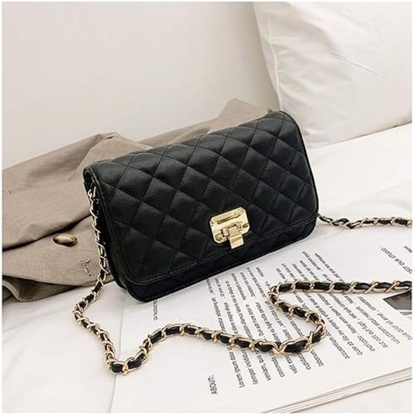 Crossbody-väska i läder för kvinnor Modeclutch-handväska Quiltad Designer Crossbody-väska med kedjerem
