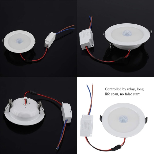 Infraröd rörelsesensor LED-downlight med kopplingsdosa, 9W Cool White Människokropp Induktionslampa Rund infälld taklampa