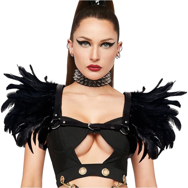 Women Gothic Feder Epauletten Uslang Shell axelmantel axelduk för Halloween Cosplay