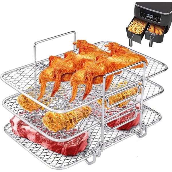 Air Fryer Rack för Ninja DZ201 Foodi AF300UK, Tower, EMtronics, Annan Dubbel Dual Zone Air Fryer, 304 rostfritt stål Flerlagers Toast Rack Air Fryer