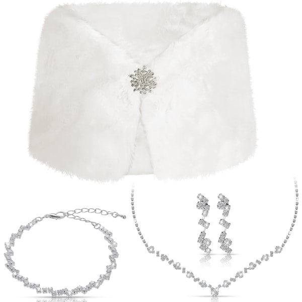 5 st Faux Fur Wraps för bröllop Dam Strass smyckesset 1920-talskostym Formell vit fuskpälssjal för aftonklänningar Pälsstol för brudar