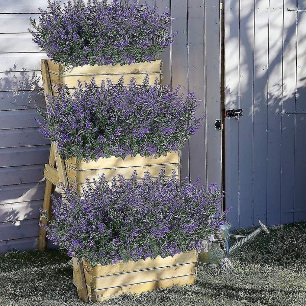 8st konstgjord lavendel utomhusväxter falska blommor plast grönska stjälkar för verandan planteringskärl dekoration