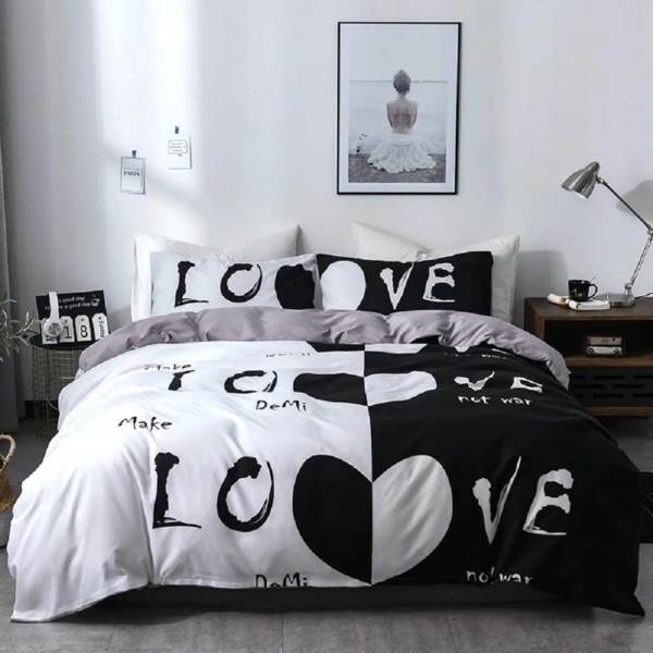 Sängkläder 200x200 cm par kärlek 3 delar svart och vit sängkläder set