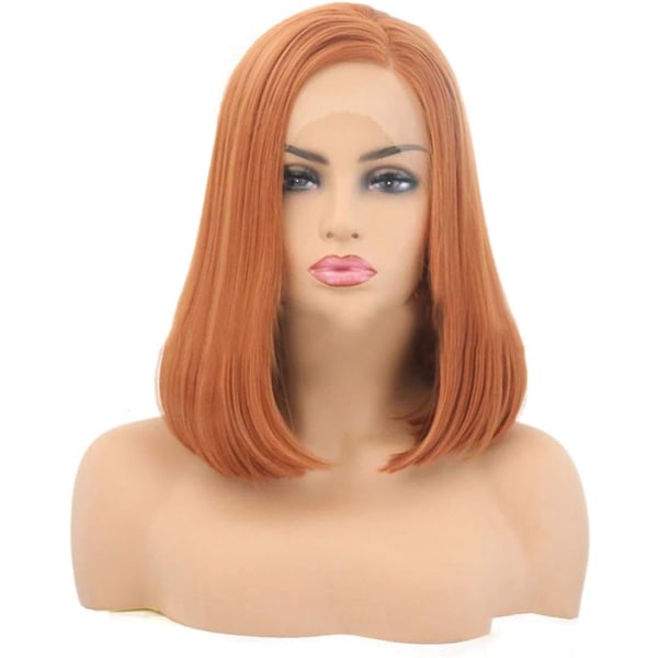 Hårförlängningar Fashian Bobo Wave Head Spänne Kort rakt hår Orange Peruk Front Spets Chemical Fiber Hårperuk (Färg: Orange, Storlek: 18