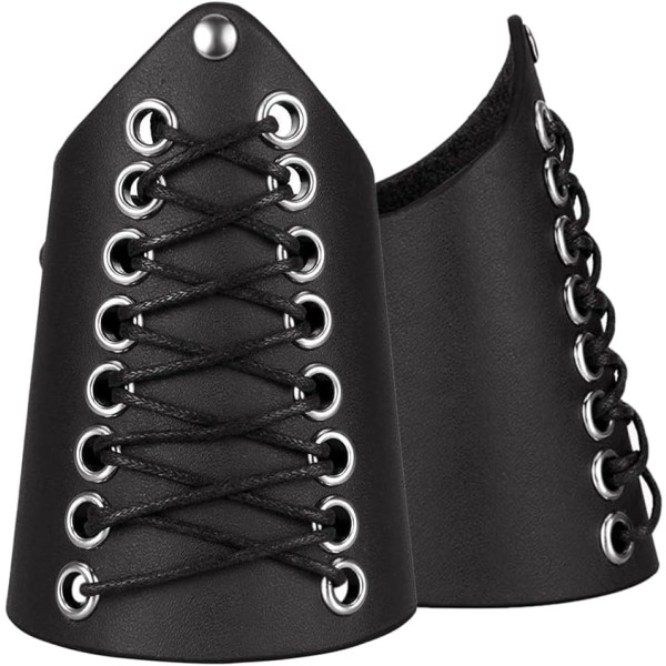 Medeltiden Viking läder armstänger armskydd armstulp arm stulpe larp indikator för kvinnor, 2st (svart)
