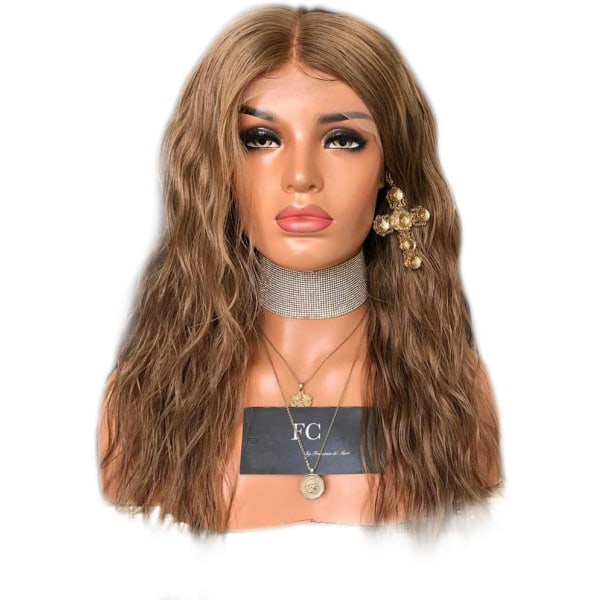 Hårförlängningar Fashian Peruk Lady Brun Långt lockigt hår Fluffig Peruk Front Spets Högtemperatur Silke Set (Färg: Fotofärg, Storlek: 16
