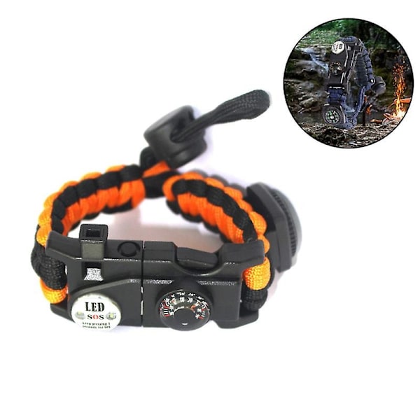 Multifunktionellt nödtillbehör för utomhusbruk justerbart armband, utrustningssats för nödsportsarmband orange