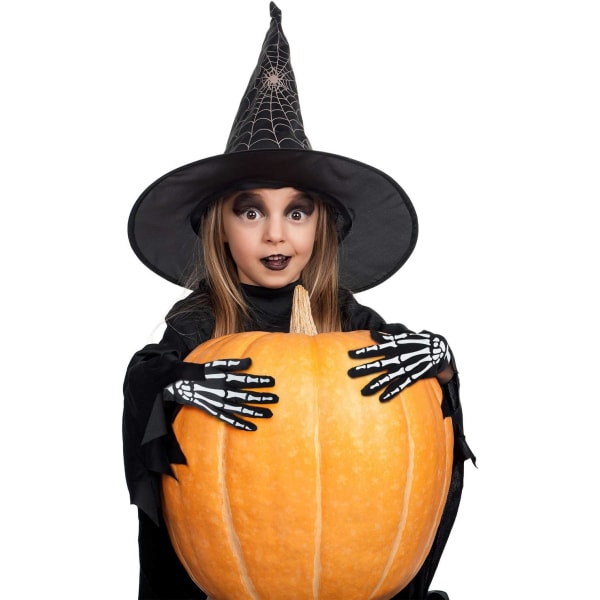 2 par Skeletthandskar Helfinger Skeletthandskar Svarta Långarmar Handskeletthandskar för barn Män Kvinnor Halloween Kostymtillbehör
