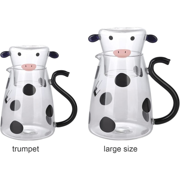 Cow Print Karaff Set, Cartoon Cow Clear Glass Nattvattenkaraff Set med tumlare, kanna och kopp set för att hålla juice (1800ML)