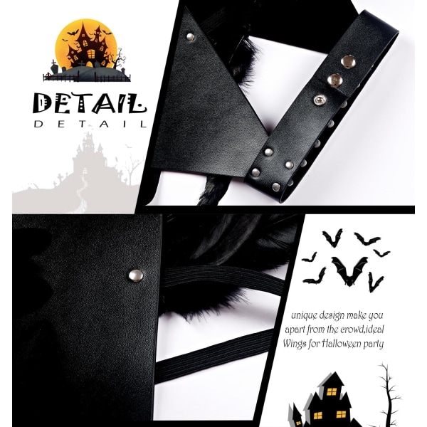 Gothic fjäder axelklaffar Bolero Epauletter Punk Läder vårkappa med choker ving axel för Halloween (C-Schwarz-001)