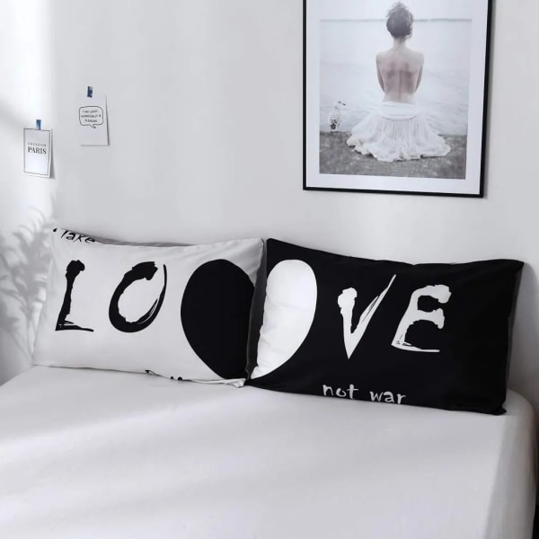 Sängkläder 200x200 cm par kärlek 3 delar svart och vit sängkläder set